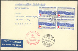 SCHWEIZ BUNDESPOST 358 VB BRIEF, 1939, 30 C. Rotes Kreuz, Zentrisch Gestempelter Viererblock Auf Rotkreuz Sonderflugpost - Other & Unclassified