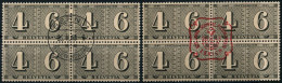 SCHWEIZ BUNDESPOST 416 VB O, 1943, 4+6 C. 100 Jahre Briefmarken, 2 Viererblocks Mit Zentrischen Ersttagsstempeln (in Rot - Gebraucht
