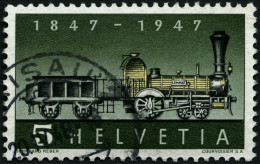 SCHWEIZ BUNDESPOST 484II O, 1947, 5 C. 100 Jahre Eisenbahn Mit Abart Fehlende Speiche Im Antriebsrad, Pracht, Mi. 200.- - Usados