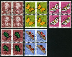 SCHWEIZ BUNDESPOST 648-52 VB O, 1957, Pro Juventute In Viererblocks Mit Zentrischen Ersttagsstempeln, Prachtsatz - Used Stamps