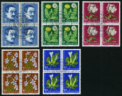 SCHWEIZ BUNDESPOST 722-26 VB O, 1960, Pro Juventute In Viererblocks Mit Zentrischen Ersttagsstempeln, Prachtsatz - Oblitérés