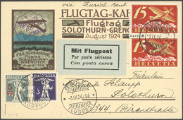 LUFTPOST SF 24.7 BRIEF, 31.8.1924, Flugtag SOLOTHURN-GRENCHEN Mit Stempel ZÜRICH 1.9.24 Auf Flugkarte Mit 40 Rp. Eindruc - Eerste Vluchten
