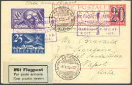 LUFTPOST SF 25.8 BRIEF, 3.10.1925, GENEVE-LAUSANNE, Frankiert Mit Mi.Nr. 180 Und 182, Prachtkarte - Primi Voli