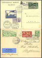 LUFTPOST SF 26.3 BRIEF, 1.7.1926, 1. BINNENSCHIFFFAHRTSAUSSTELLUNG BASEL, 2 Verschiedene Karten, 1x Mit Vignette, Pracht - Primi Voli