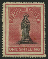 JUNGFERNINSELN 4AaI , 1866, 1 Sh. Karmin, Schwarzweißer Rand, Papier Weiß, Einfache Einfassungslinien, Stärkere Falzrest - British Virgin Islands