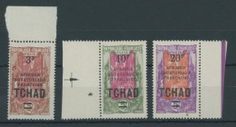 TSCHAD 42-45 , 1925, 3 Fr. Auf 5 Fr. - 25 Fr. Auf 5 Fr. Freimarken, Postfrisch, 3 Prachtwerte - Neufs