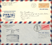 US-FLUGPOST 1936/43, Gebrüder Wright Jubiläum, 2 Luftpostbriefe Mit Sondercachets An Den Präsidenten Roosevelt, Mit Beig - Sonstige & Ohne Zuordnung