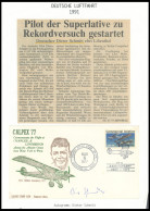 US-FLUGPOST 1977, Transatlantik-Soloflieger Dieter Schmidt, USA-Berlin, Erinnerungskuvert Mit Autogramm, Pracht - Autres & Non Classés
