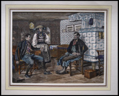 HAMBURG: Vierländer Bauern In Der Prunkstube, Kolorierter Holzstich Von Gehrts Von 1881 - Estampes & Gravures