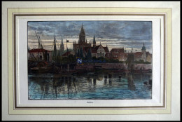 KONSTANZ, Teilansicht übers Wasser Gesehen, Kolorierter Holzstich Von Püttner Um 1880 - Stiche & Gravuren
