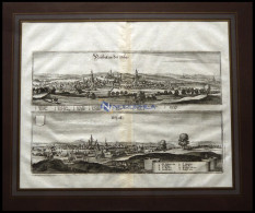 NEUSTADT A.D.ORLA Und OSCHATZ, 2 Gesamtansichten Auf Einem Blatt, Kupferstich Von Merian Um 1645 - Estampas & Grabados