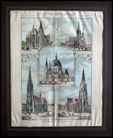 WIEN: Die Neuen Kirchen, 5 Ansichten A.einem Blatt, Kolorierter Holzstich Von Petrovits Um 1880 - Lithographien