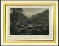 INTERLAKEN, Gesamtansicht Mit Der Jungfrau, Stahlstich Von Rohbock/Müller Um 1840 - Lithografieën