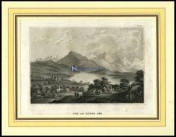 ZUG Am Zuger See, Gesamtansicht, Stahlstich Von B.I. Um 1840 - Lithografieën