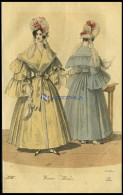 Wiener-Moden - Damenmorgenanzug Von Foulard Von J.G. Beer (Vorder-und Rückansicht), Dazu Tüllebonnet Von M. Langer, Altk - Lithographien