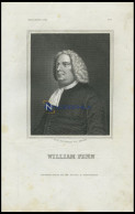 William Penn, Gründer Der Kolonie Pennsylvana (USA), Stahlstich Von B.I. Um 1840 - Lithographien