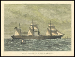 VARIA - SCHIFFE, SCHIFFAH (15x21) , Orient-Linie: Dampfschiff CHIMBORAZO Für Australien, Handkolorierter Holzstich, 1880 - Litografía