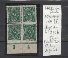 TIMBRE D ALLEMAGNE  DEUTSCHES REICH  1922 Nr BLOCK DE 4 TIMBRES  226 B ++ MNH COTE 22,00  € - 1922-1923 Local Issues