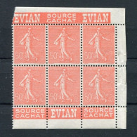 !!! 50C SEMEUSE LIGNEE BLOC DE 6 AVEC PUBS EVIAN NEUF ** - Unused Stamps