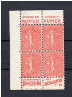 !!! 50 C SEMEUSE LIGNEE TIIA : BLOC DE 4 AVEC BANDES PUBS CHOCOLAT PUPIER - BENJAMIN NEUF ** - Unused Stamps