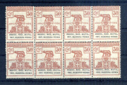 1924 REGNO Enti Parastatali "Assoc. Naz. Mutil. Inv. Guerra Roma" N.8 MNH ** 30 Centesimi Blocco Di 8 - Mint/hinged