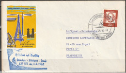 BRD Flugpost /Erstflug Viscount 814 LH 156 Stuttgart - Paris 1.4.1962 Ankunftstempel 1.4.62 (FP 242) - Eerste Vluchten