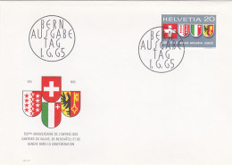 COAT OF ARMS, SWISS CANTONS, VALAIS, NEUCHATEL, GENEVA, COVER FDC, 1965, SWITZERLAND - Sobres