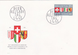 COAT OF ARMS, SWISS CANTONS, VALAIS, NEUCHATEL, GENEVA, COVER FDC, 1965, SWITZERLAND - Enveloppes