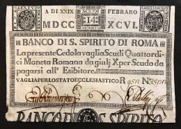 Banco Di Santo Spirito Di Roma 14 Scudi 29 02 1796 Fori Q.spl Lotto.3955 - [ 9] Verzamelingen