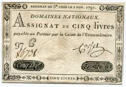 Cinq Livres, émission Du 1er Novembre 1791 - Assignate