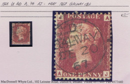 Ireland Galway 1864 Queen Victoria 1d Red Plate 74 AJ Fresh Used With Neat GALWAY DE 20 67 Cds - Prefilatelia