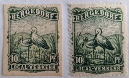 Deux Timbres De La Poste Privée De La Ville Allemande De Bergedorf (1887) : Cigogne Avec Une Grenouille Dans Le Bec - Ooievaars