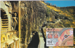 General View Of Caves From Outside Of Cave No.21, Used Postcard With Matching Stamp, 2011 - Buddismo