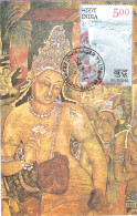 Ajanta, Fresco Of A Budhi-Satva, Used Postcard With Matching Stamp, 2015 - Buddismo