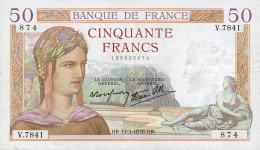 50 Francs Cérès Modifié, 17 Mars 1938 - 50 F 1934-1940 ''Cérès''