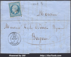 FRANCE N°14A SUR LETTRE AVEC PC 2807 SARLAT DORDOGNE + CAD DU 07/06/1858 - 1853-1860 Napoleon III