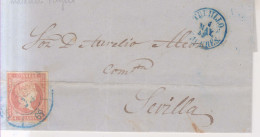 Año 1856 Edifil 48 4c  Isabel II  Envuelta   Matasellos Azul Rueda De Carreta 59 Trujillo Manuel Zabala - Usados