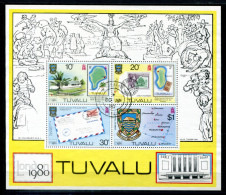 TUVALU Block 4, Bl.4 Canc. - London 1980, Mulready, Marke Auf Marke, Stamp On Stamp, Timbre Sur Timbre - Tuvalu