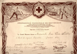 Brevet De Nageuse élémentaire Fédération Nationale De Sauvetage à St-Briac En 1935 - Format : 32.5x25 Cm - Diplômes & Bulletins Scolaires