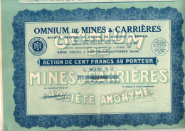 Action De Cent Francs Au Porteur Série A Omnium De Mines & Carrières Saint-Maur-Des-Fossés En 1929 - Mines