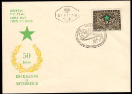 AUSTRIA(1954) Esperanto. Unaddressed FDC With Cachet And Thematic Cancel. Scott No 593. - Esperánto