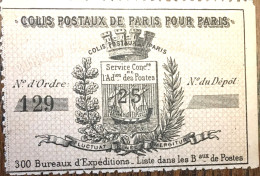Colis Postaux De Paris Pour Paris (n°3, 1891) - Autres & Non Classés