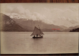 Photo 1890's Annecy Le Lac Navire Voilier Bateau France Tirage Albuminé Albumen Print Vintage - Plaatsen