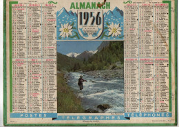 Calendrier Almanach Des P.T.T. 1956 Année Bissextile Du Nord - Photo Pêcheur De Truites - Oller - Format : 28.5x21.5 Cm - Tamaño Grande : 1941-60