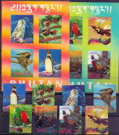 BHUTAN - BIRDS 3D - OWLS, EAGLE, PENGUINS, PARADIS ++ - **MNH - 1969 - RARE COMPLET - Pinguïns & Vetganzen