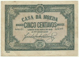 CÉDULA De 5 Centavos 1918 - Série CS - Pick 97 - M. A. N.º 3 - CASA Da MOEDA Portugal Emergency Paper Money Notgeld - Portogallo