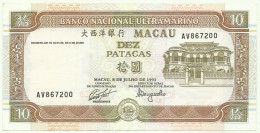 MACAU - 10 Patacas - 08.07.1991 - Pick 65 - Serie AV - PORTUGAL - Macau