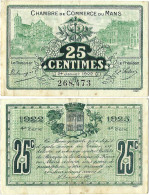 France - BILLET - Chambre De Commerce Du MANS - 25 Centimes - 1922 - JP.069.20 - 15-248 - Bons & Nécessité