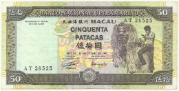 MACAU - 50 Patacas - 13.07.1992 - Pick 67 - Serie AT - BNU - PORTUGAL - Macao