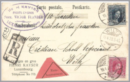 LUXEMBOURG - 1920 10c & 35c Marie-Adélaïde - Henri Kayser Registered Remboursement Postcard To Wiltz - Covers & Documents